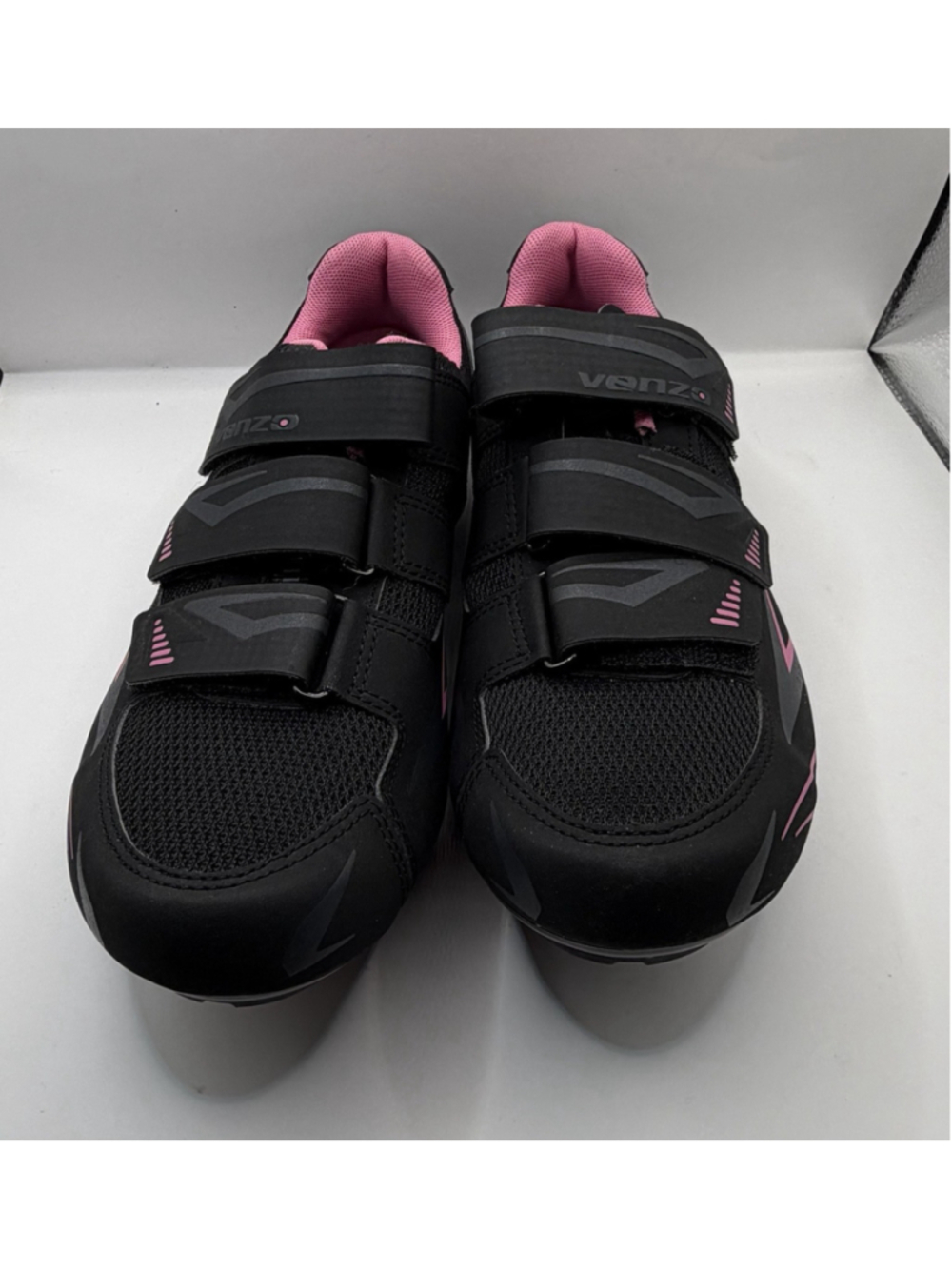 Venzo MX Cycling Bicycle Bike Shoes Strap Black Pink Womens Size 8 Mens 9.5